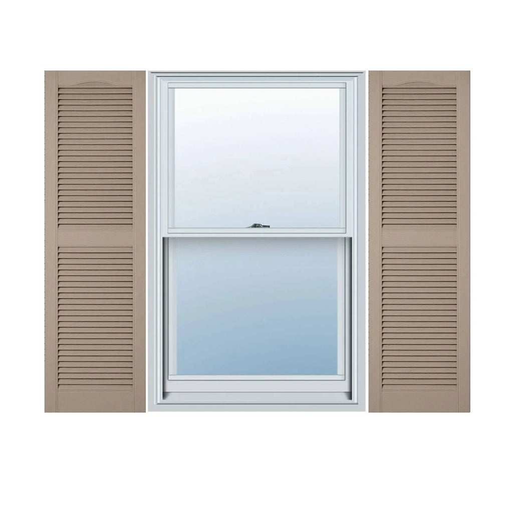 Vinyl Cathedral Top Center Mullion Open Louver Shutters with Shutter-Loks per Pair M49151