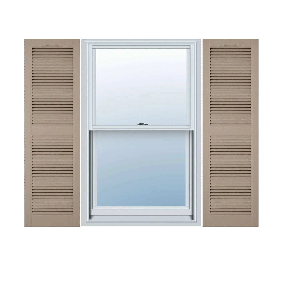 Vinyl Cathedral Top Center Mullion Open Louver Shutters with Shutter-Loks per Pair M49151