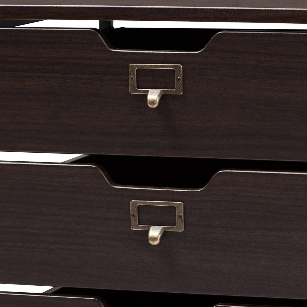 Espresso Wood and Black Metal Mobile File Cabinet 3-Drawer O2602