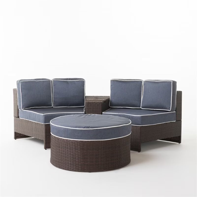 Navy Blue 4 Piece Outdoor Wicker Sectional Sofa Set X790