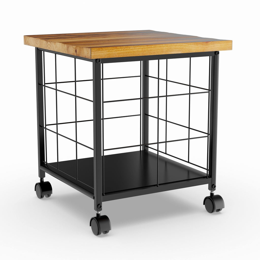 Grey Wood and Metal Rolling File Cabinet H3716