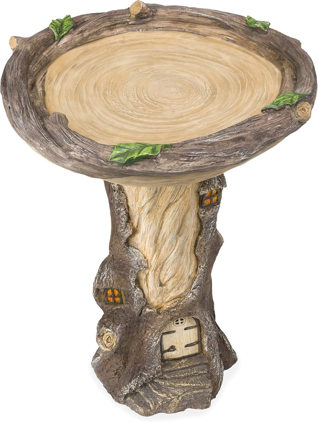 Full-Size Fairy Garden Birdbath with Miniature Fairy House in A Tree Stump, Hand-Painted Wood-Look Resin, 18 Dia. x 23½H Pack of 2 N183