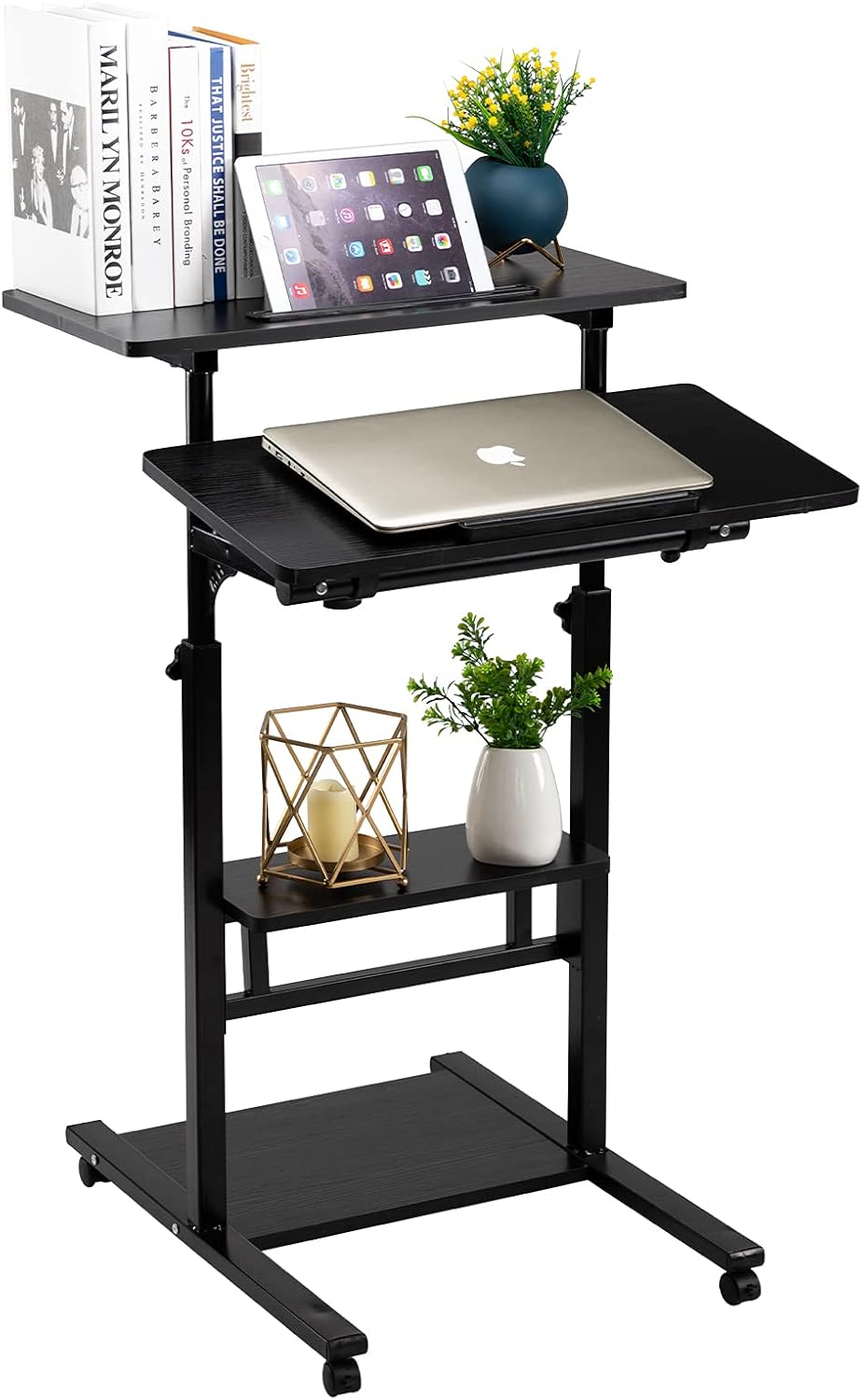 Black Mobile Stand Up Desk with Wheels L572