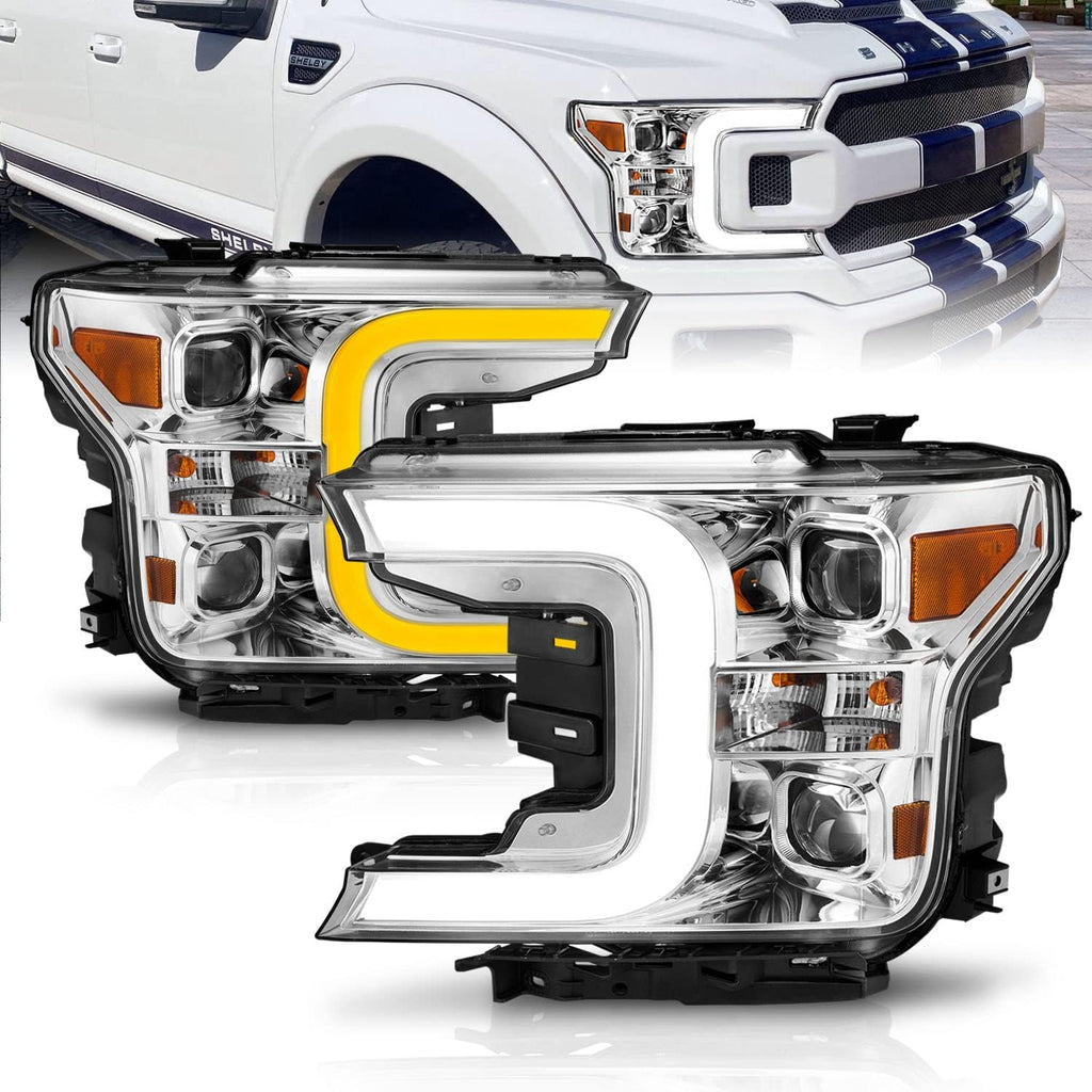 Black Quad Projector Headlights with LED Light Bar Assembly Set B508