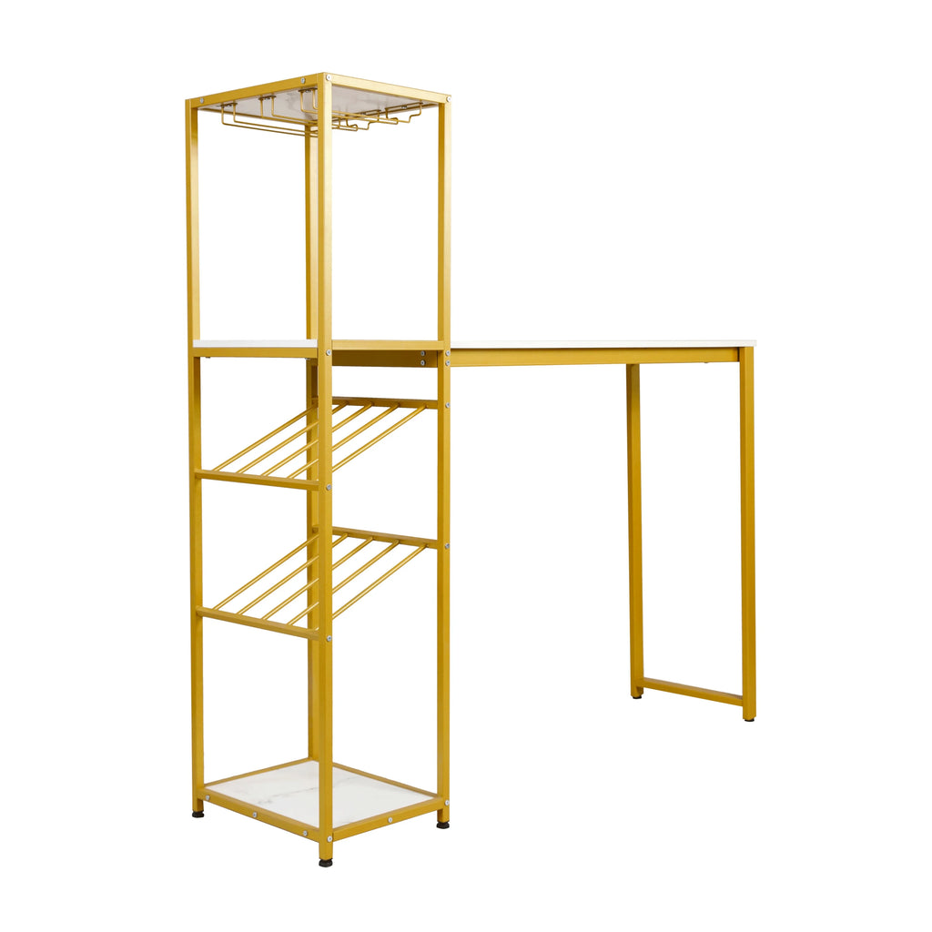 Gold Steel Tube Frame Bar and Wine Table with Faux Marble Melamine Table Top U68275