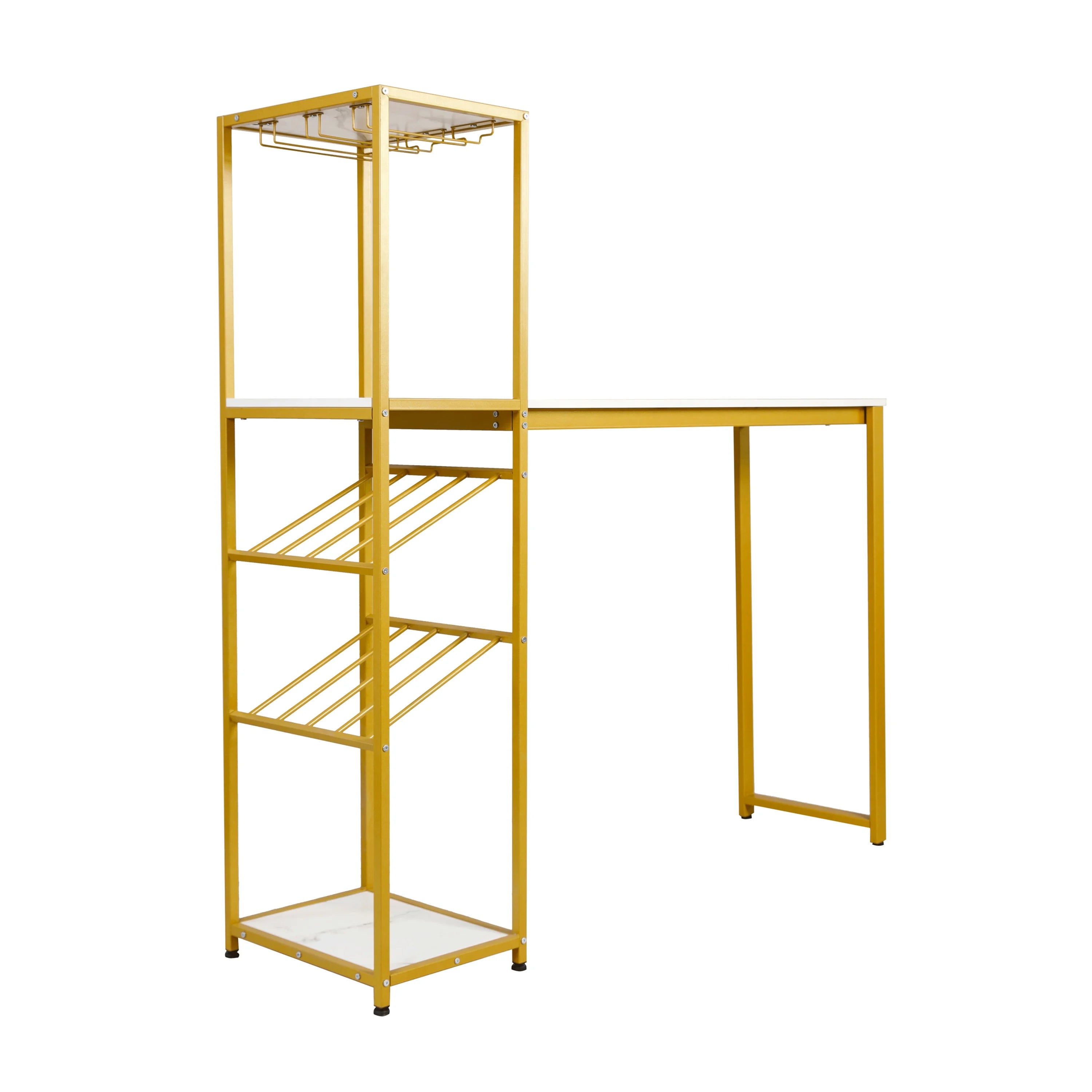 Gold Steel Tube Frame Bar and Wine Table with Faux Marble Melamine Table Top U68275