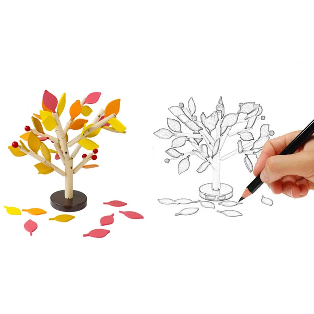 1 Set Wooden Tree Blocks with Leaves 3D Building Toy (Yellow) L1792