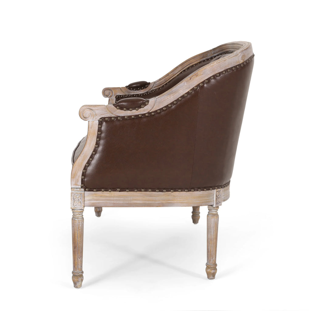 Dark Brown Faux Leather Tufted Loveseat A66240
