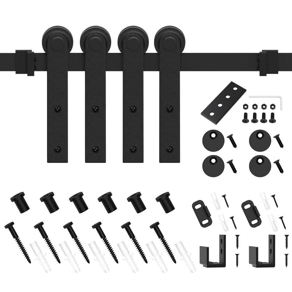 7ft Double Mini Sliding Barn Door Hardware Kit, Black Finish T22851