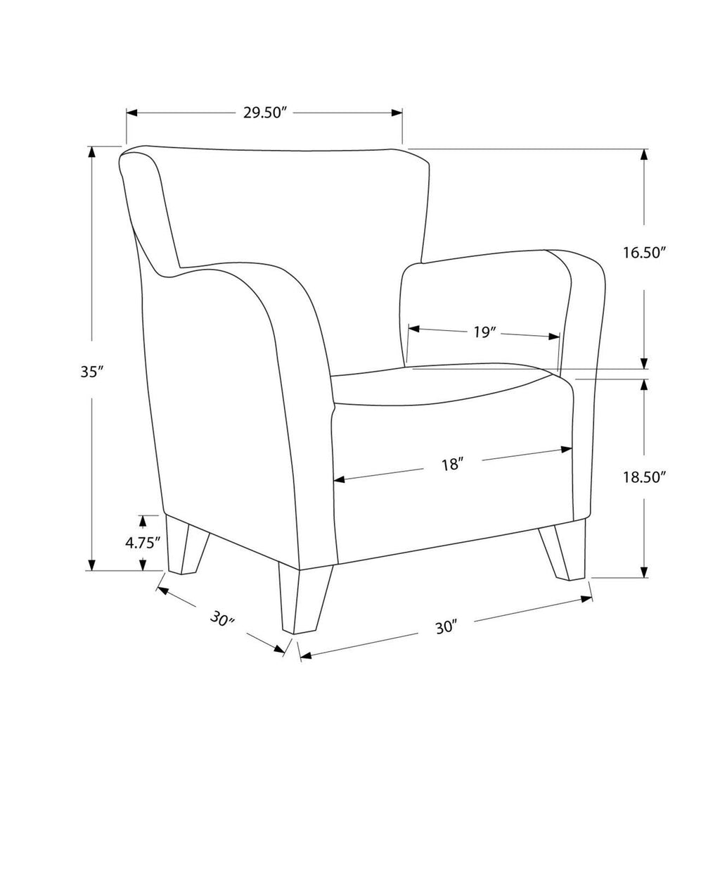 Black Foam Solid Wood Leather-Look Accent Chair I780316
