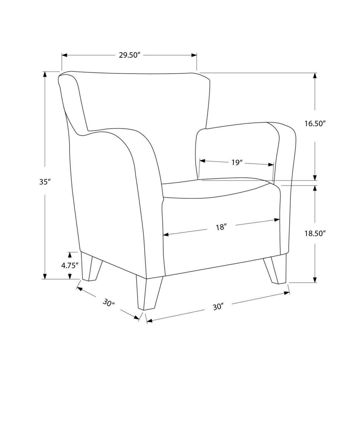 Black Foam Solid Wood Leather-Look Accent Chair I780316