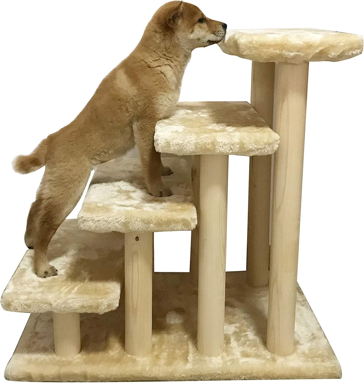 Wooden Pet Stairs 4-Step with Detachable Carpet White Pack of 2 O975989