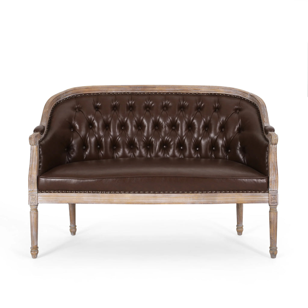 Dark Brown Faux Leather Tufted Loveseat A66240