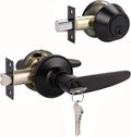 2 Pack Keyed Entry Door Lever and Single Cylinder Deadbolt Combination Set in Matte Black Finish I6874