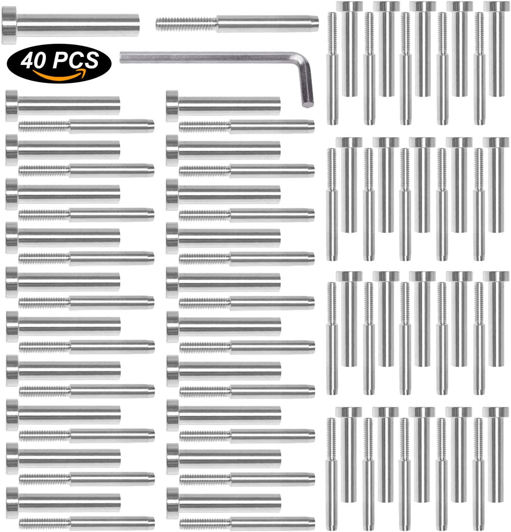 40 Pack Stainless Steel Invisible Receiver and Swage Stud End for 3/16 Inch Cable Railing X8532