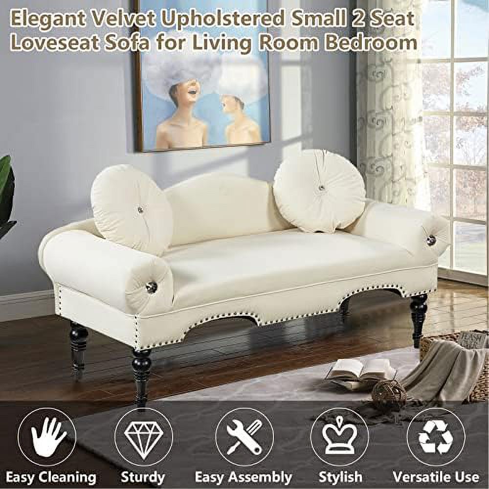 Rolled Arm Velvet Ottoman Bench with Back H769