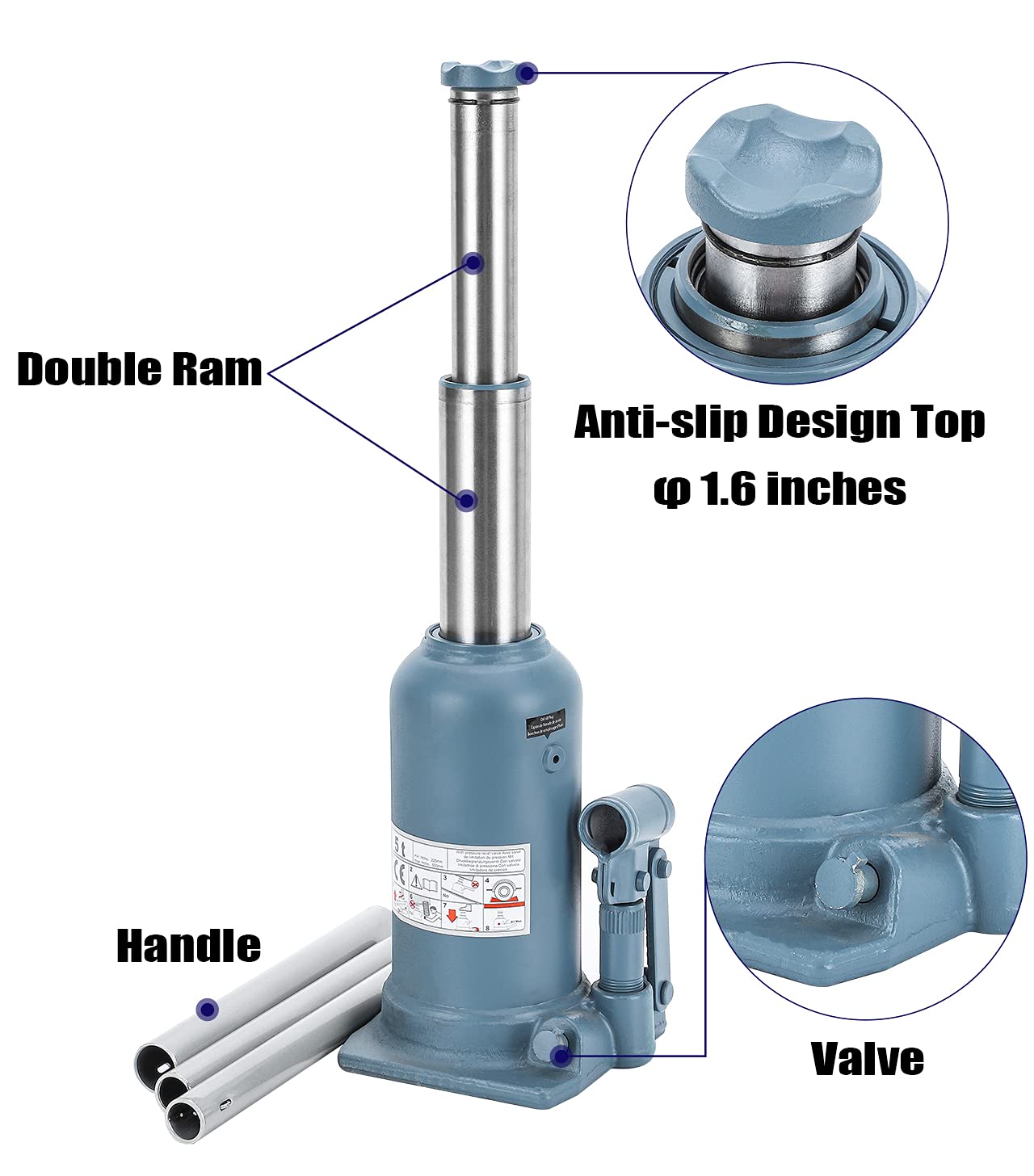 5 Ton Double Ram Hydraulic Bottle Jack H3127