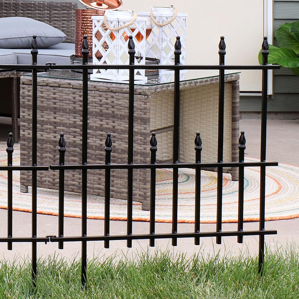 5-Piece Black Steel Garden Fence Panel Set T9049