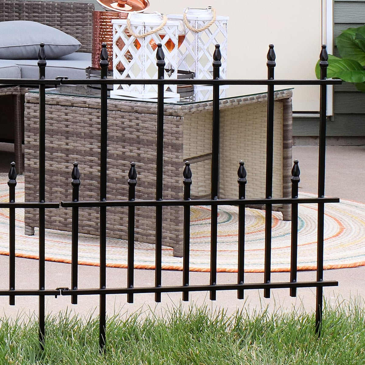 5-Piece Black Steel Garden Fence Panel Set T9049
