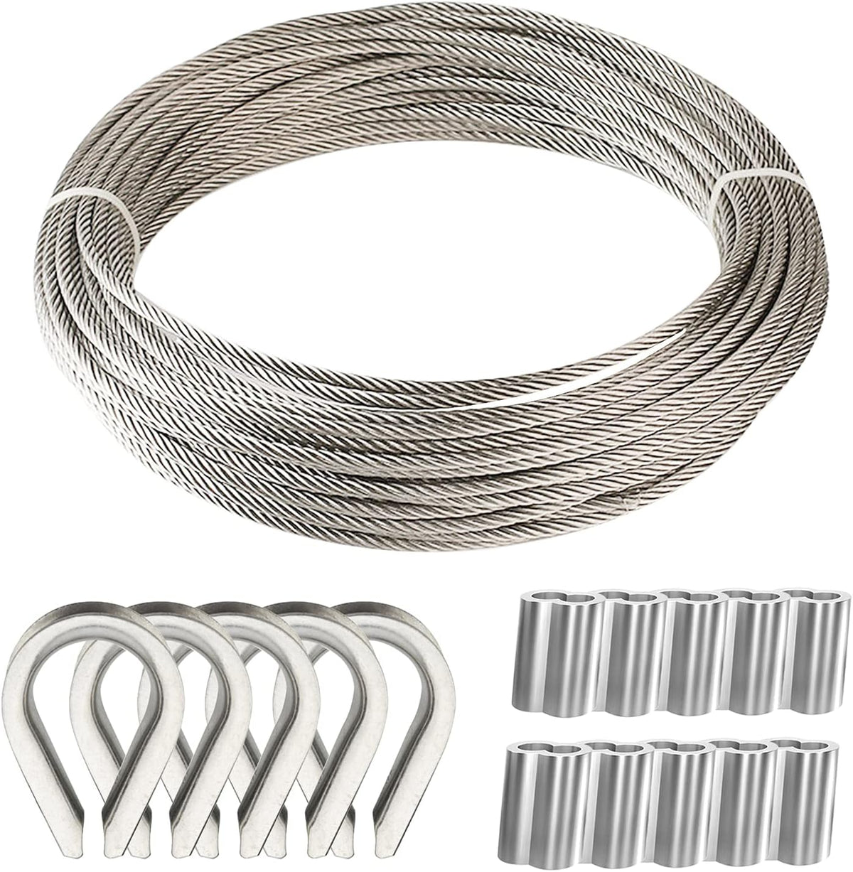 200 Ft 1/8 Metal Wire Rope with Loop Sleeve and Stainless Steel Thimble E33400