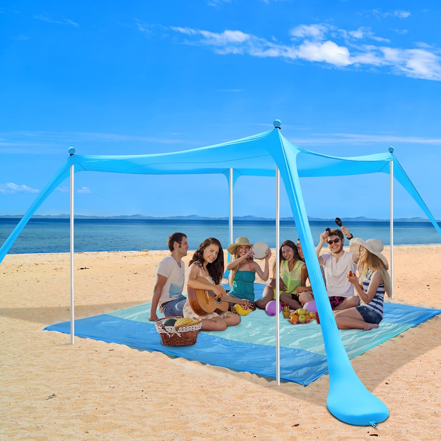 10×10FT Pop Up Beach Canopy Sun Shelter with 4 Aluminum Poles H1519