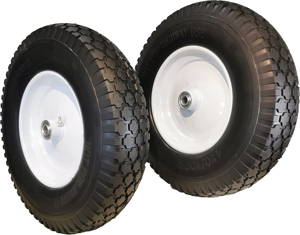 2 Pcs Black Flat Free Tire with Steel Rim for Wheelbarrow/Cart F90111