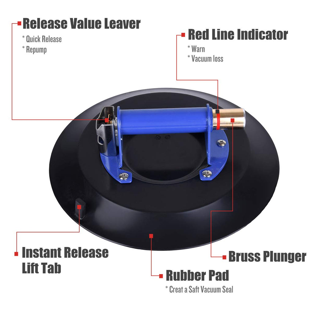 8 Glass Suction Cup Vacuum Glass Lifter with Metal Handle and Brass Pump B8759