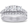 1 1/2 ct 3-Stone Diamond Engagement Ring Matching Wedding Band Set White Gold X9260