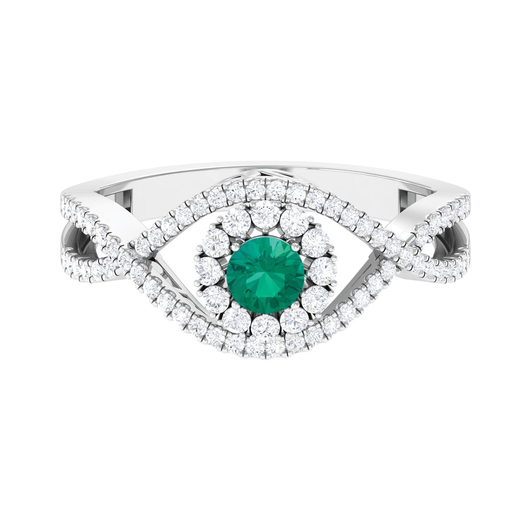 Emerald Crossover Ring with Diamond, 1 CT, 18K White Gold, US 12.50 D533