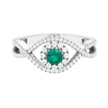 Emerald Crossover Ring with Diamond, 1 CT, 18K White Gold, US 12.50 D533