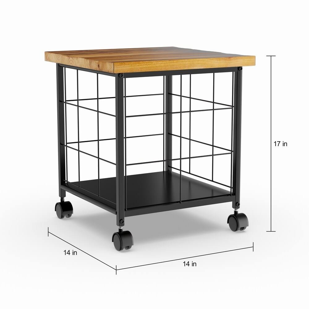 Grey Wood and Metal Rolling File Cabinet H3716