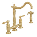 Matte Gold 2-Handle Bridge Kitchen Faucet with Side Sprayer T585