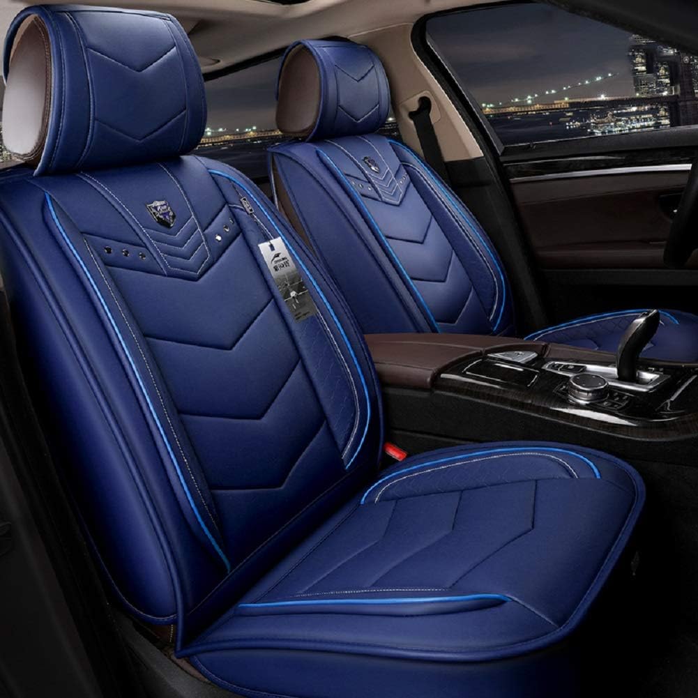 Black Leather Car Seat Covers 5 Seats Full Set X3194