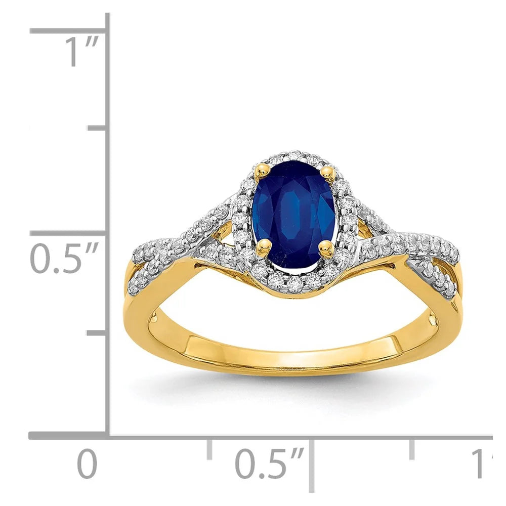 14kt Yellow Gold Diamond and Sapphire Oval Halo Ring Size 7 U53766