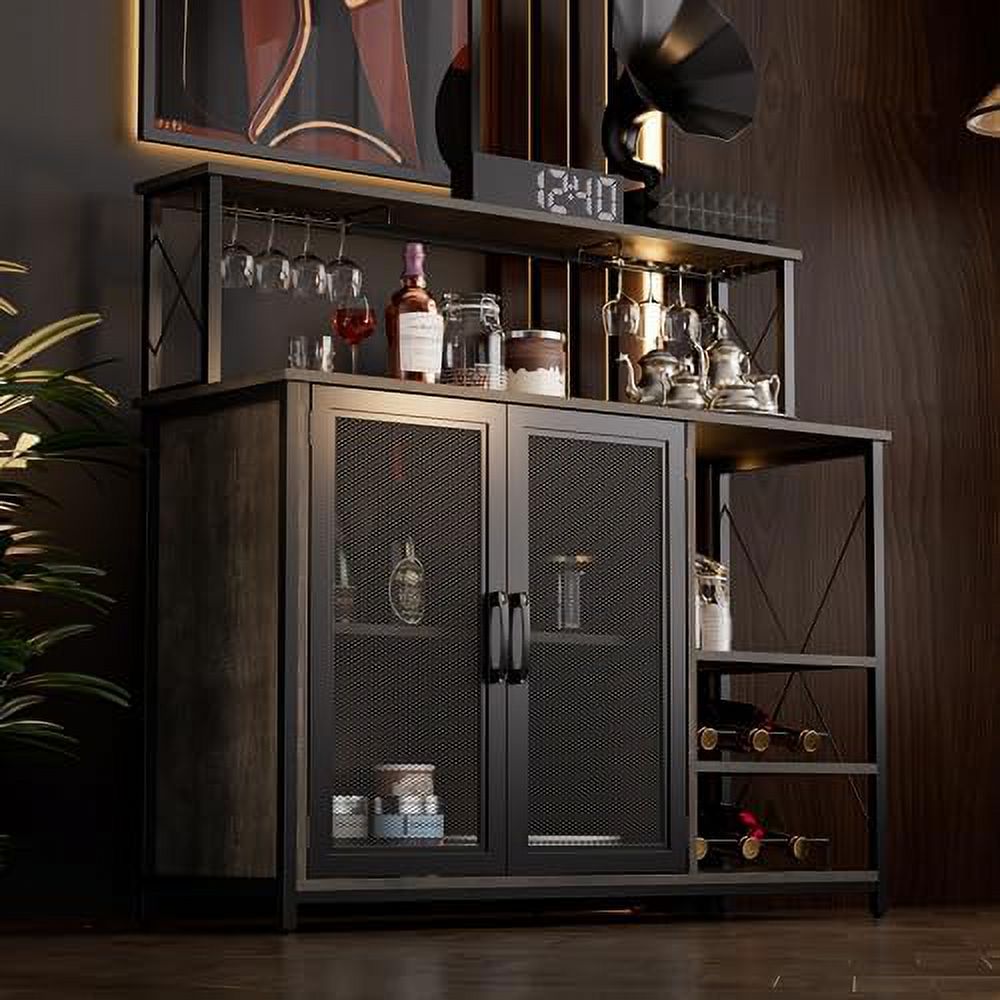 Dark Brown Wine Cabinet with Removable Wine Rack and Glass Holder M3956