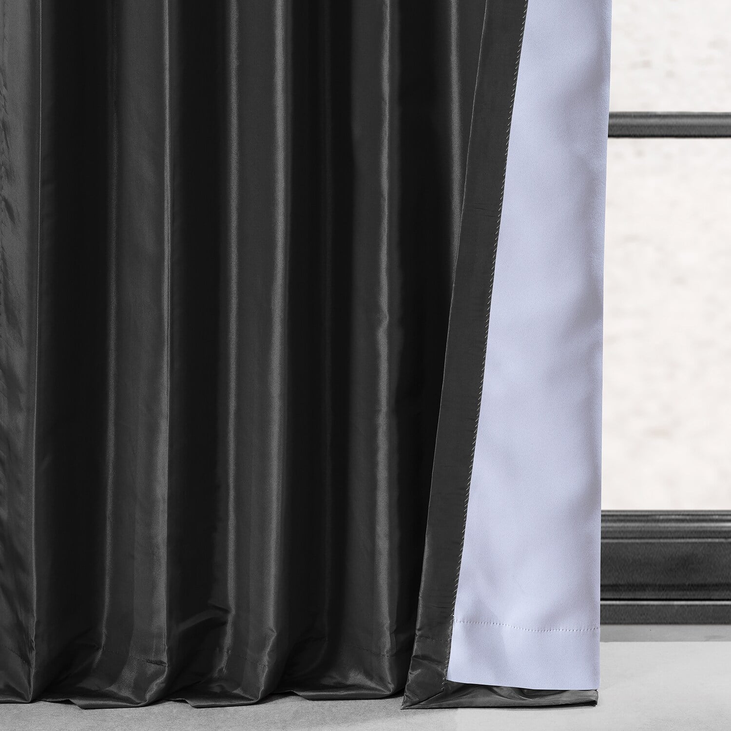 Black Faux Silk Taffeta Curtain 1 Panel 50W X 84L V3514