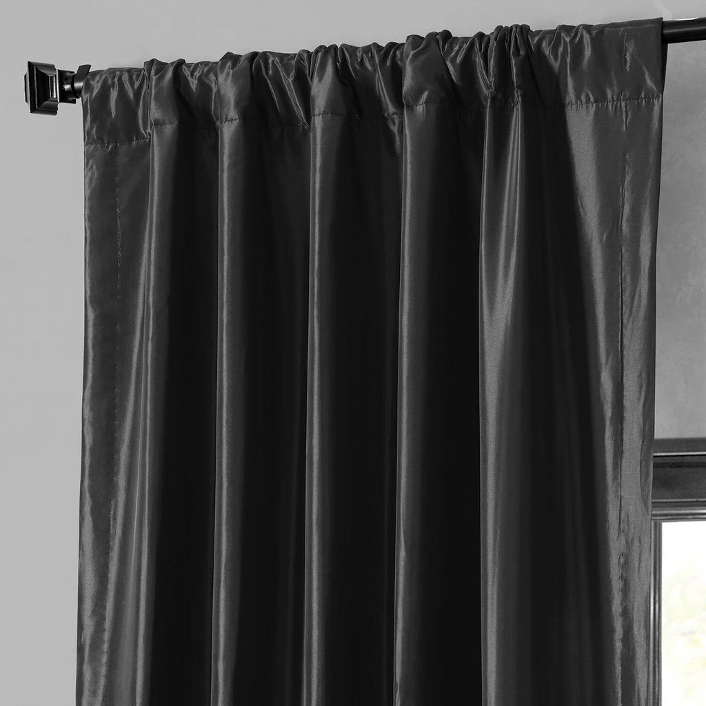 Black Faux Silk Taffeta Curtain 1 Panel 50W X 84L V3514