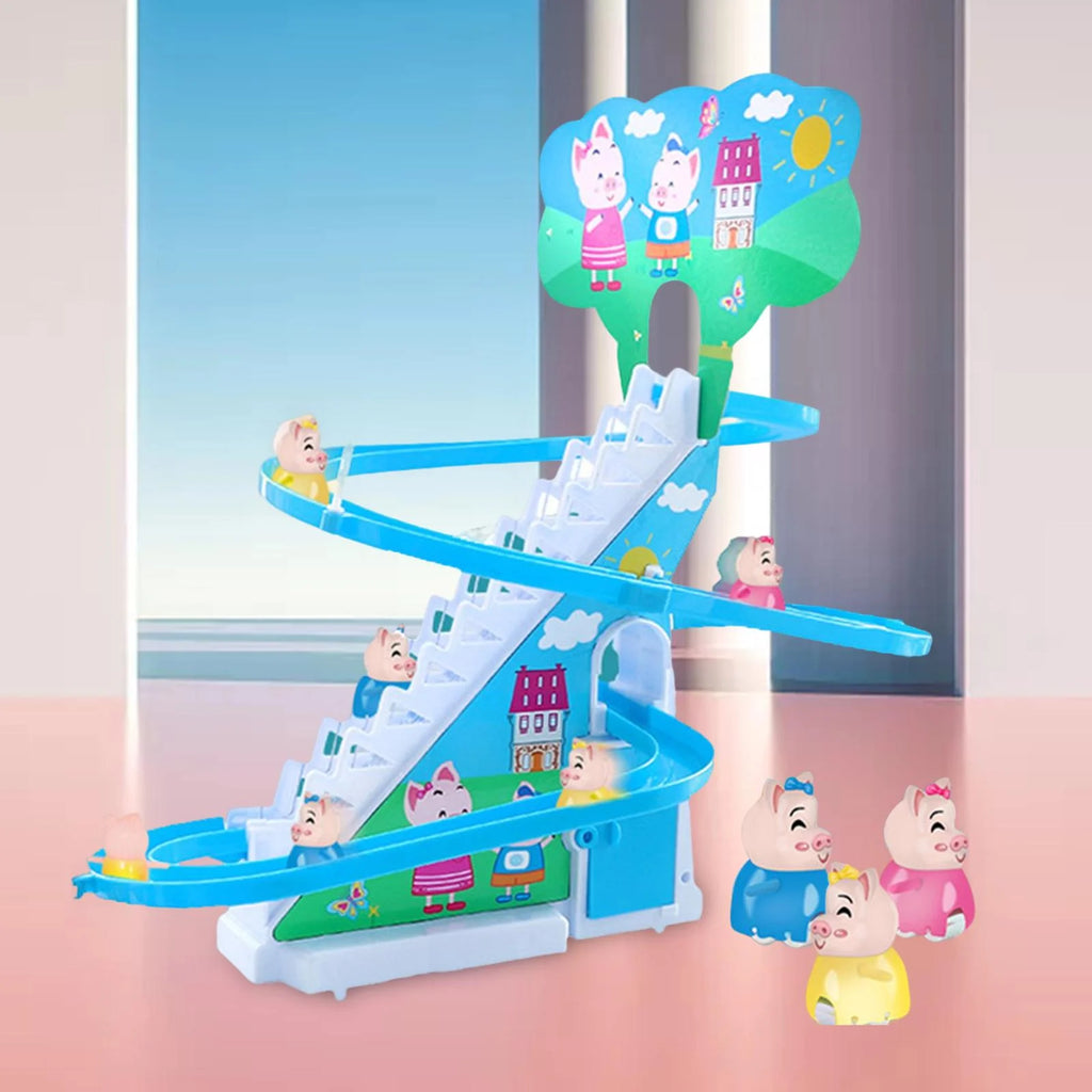 Electric Climbing Stair Toy with LED Flashing Lights Children's Roller Coaster Toy Set, 15x30x27cm A33707