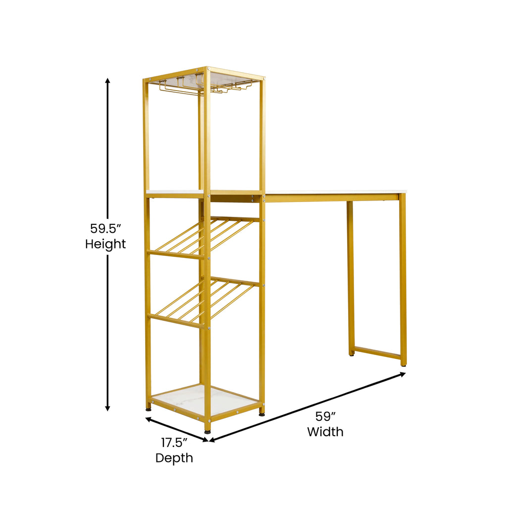 Gold Steel Tube Frame Bar and Wine Table with Faux Marble Melamine Table Top U68275