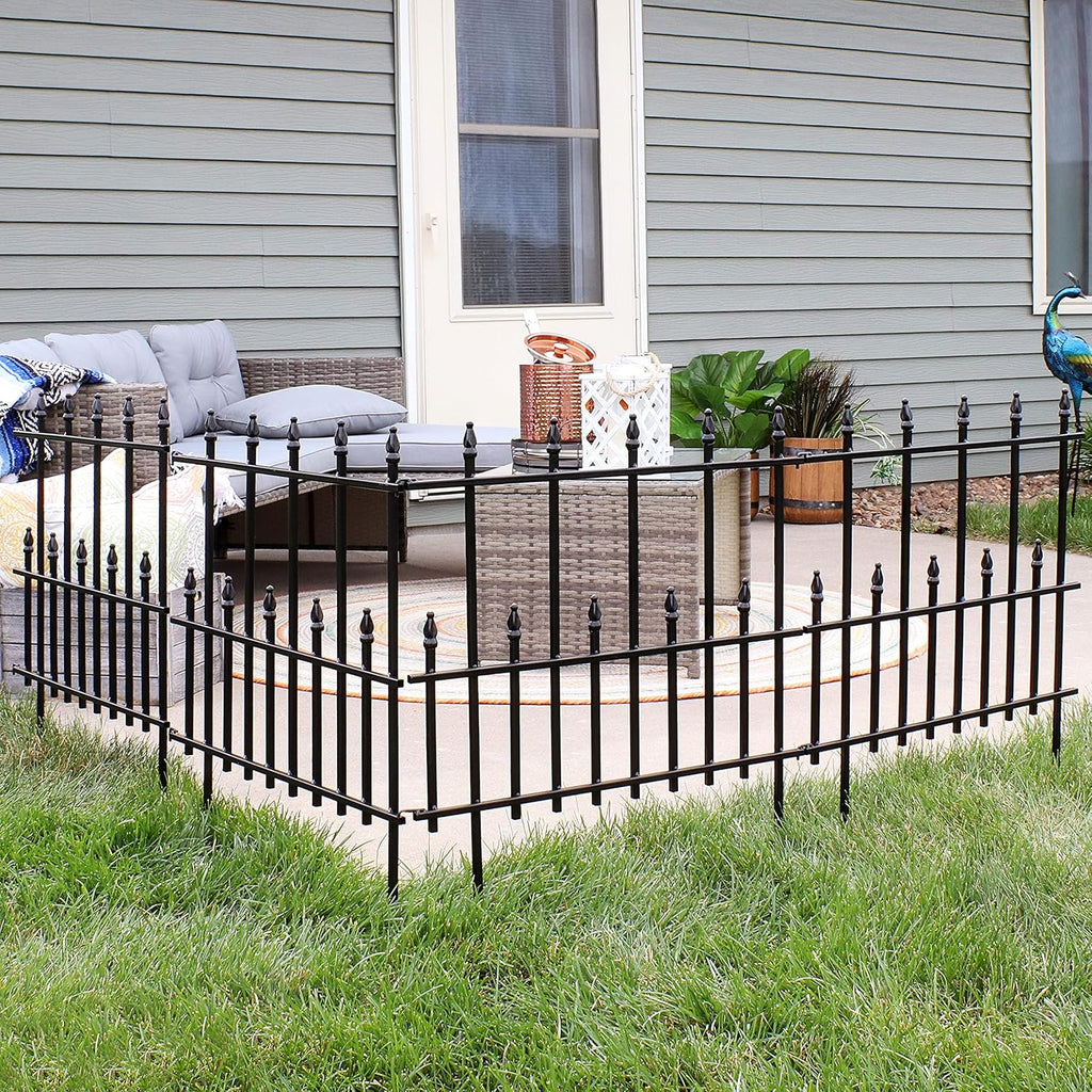 5-Piece Black Steel Garden Fence Panel Set T9049
