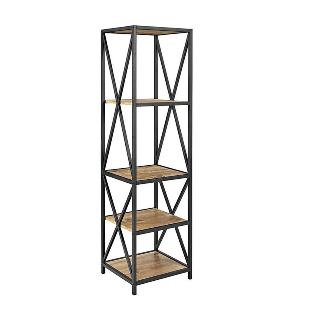 Brown Metal Wood Bookcase L2271