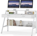 White 47 inch Computer Desk with Storage Shelf and Drawers E332430