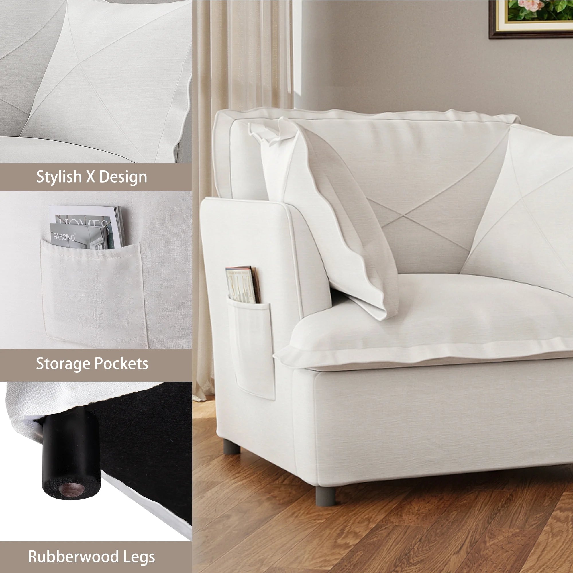 Oversized Accent Chair with 2 Pillows, Grey N96038
