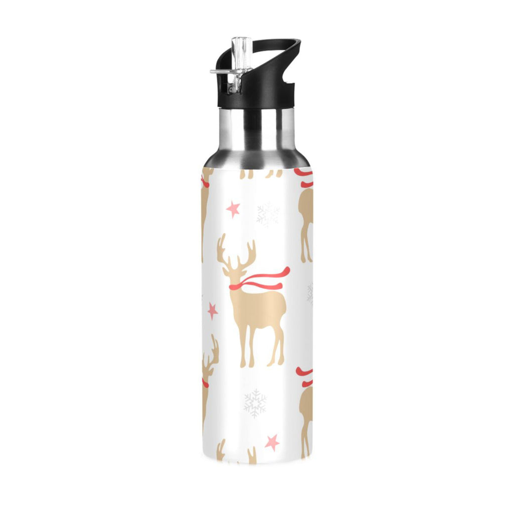 Gold Deers and Snowflakes Stainless Steel Insulated Water Bottle with Straw Lid T628