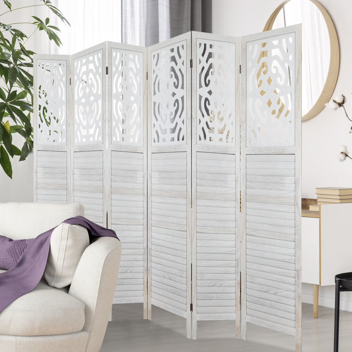 White 6 Panel Room Divider Y807