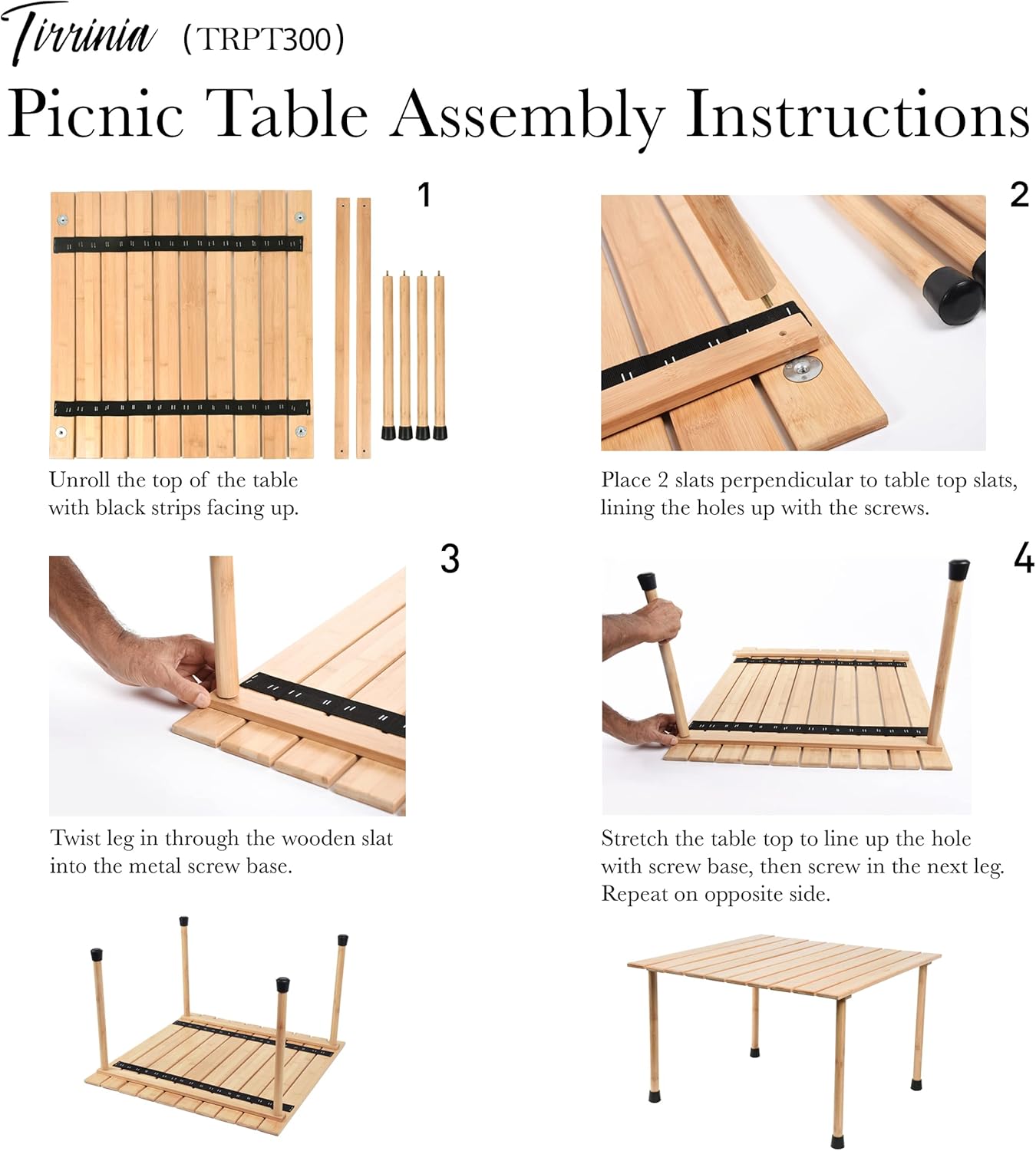 26x26in Foldable Bamboo Picnic Table with Carrying Bag Z87990